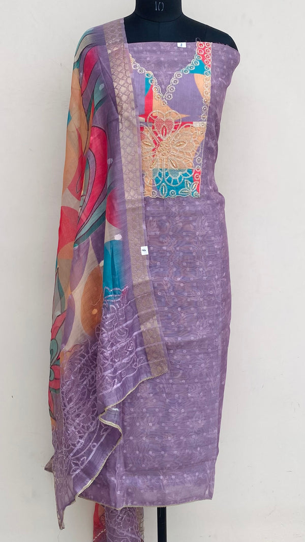 Designer Embroidered Suit Length 3 Piece Onion Pink Tissue