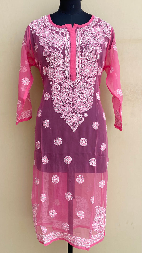 Lucknowi Chikankari Kurti Pink Georgette