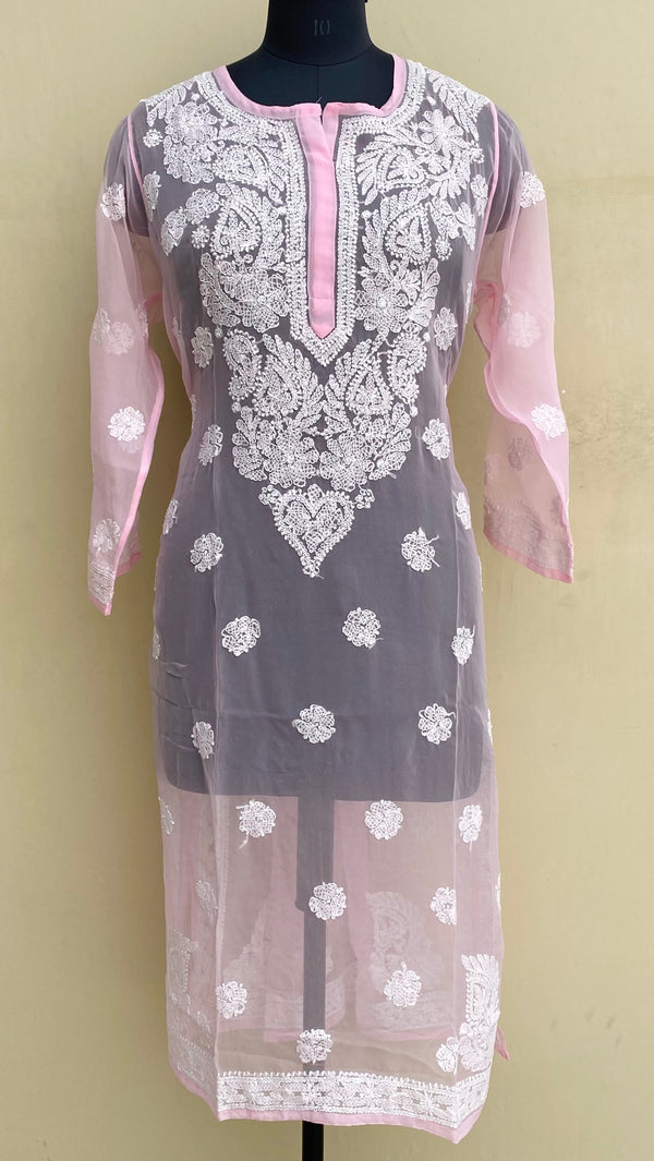 Lucknowi Chikankari Kurti Pink Georgette