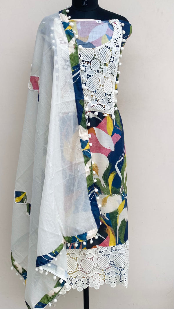 Designer Embroidered Suit Length 3 Piece Multicolour Muslin Cotton With Sequence Work