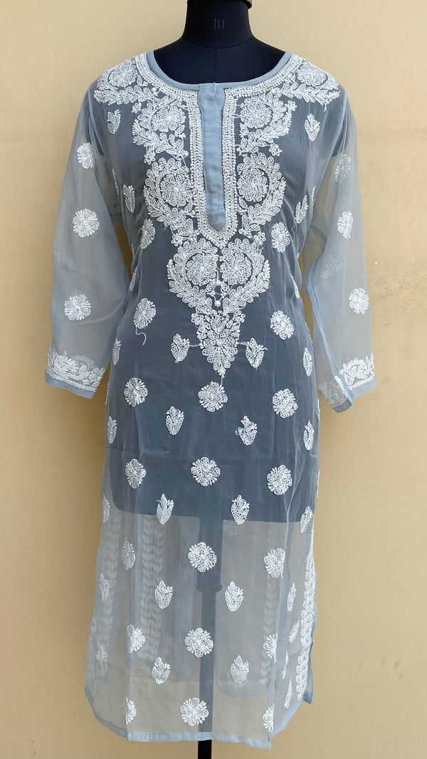 Lucknowi Chikankari Kurti Gray Georgette