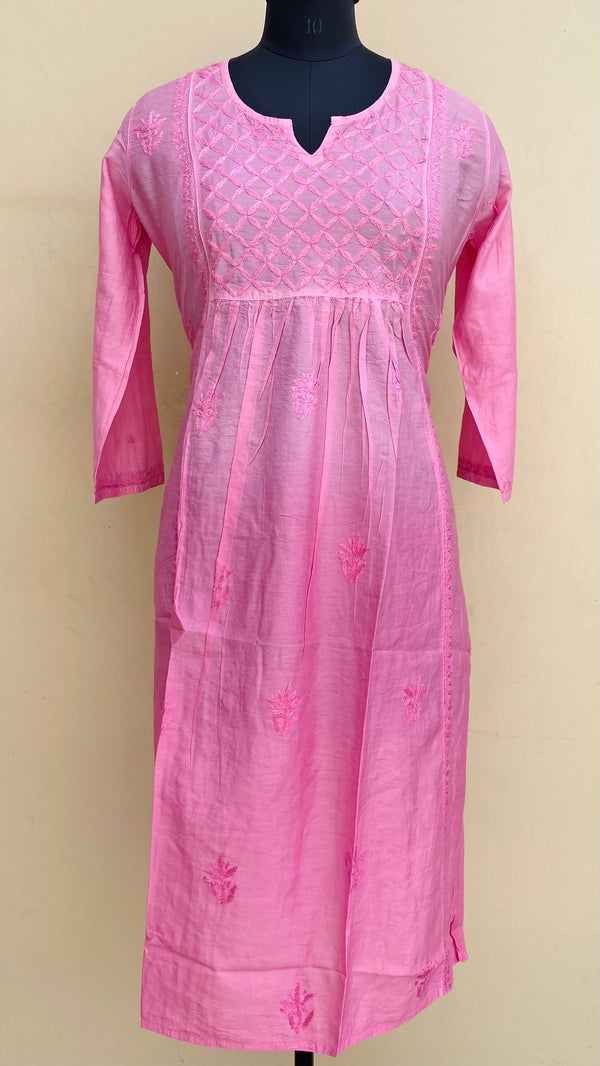Lucknowi Chikankari Ombre Kurti Pink Mal Chanderi With Self & 3D Work