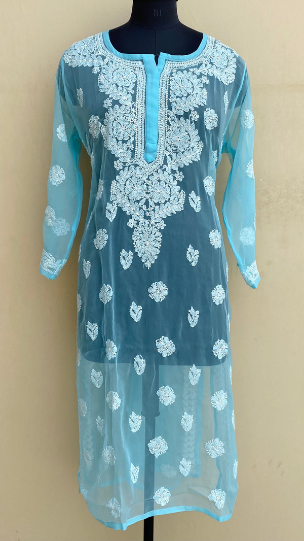 Lucknowi Chikankari Kurti Blue Georgette