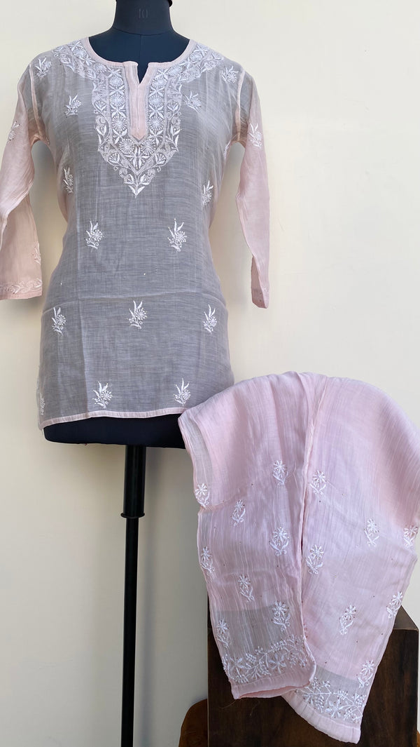 Lucknowi Chikankari Co-ord Set Baby Pink Mal Chanderi With Mukaish Work