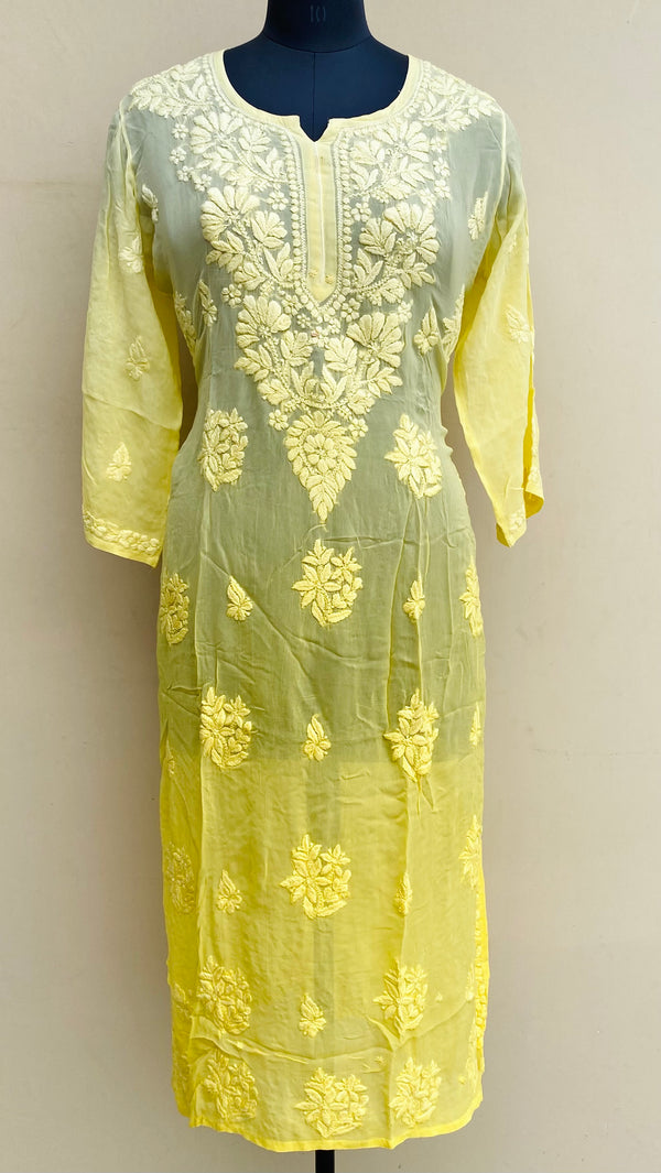 Lucknowi Chikankari Ombre Kurti Yellow Pure Georgette With Mukaish Work