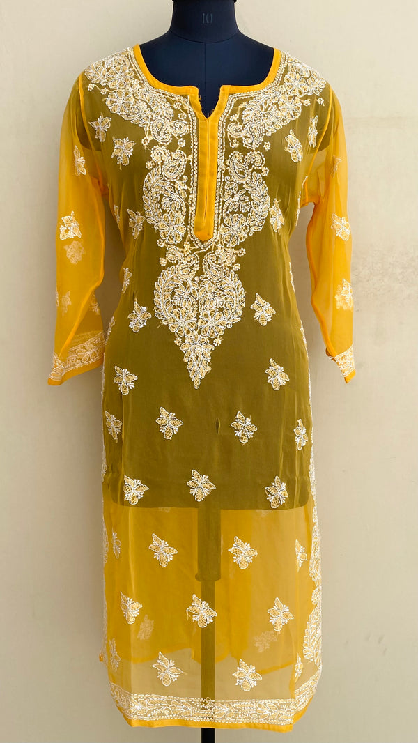 Lucknowi Chikankari Kurti Mustard Georgette