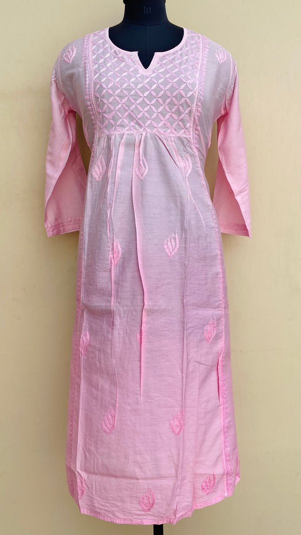 Lucknowi Chikankari Ombre Kurti Pink Mal Chanderi With Self & 3D Work