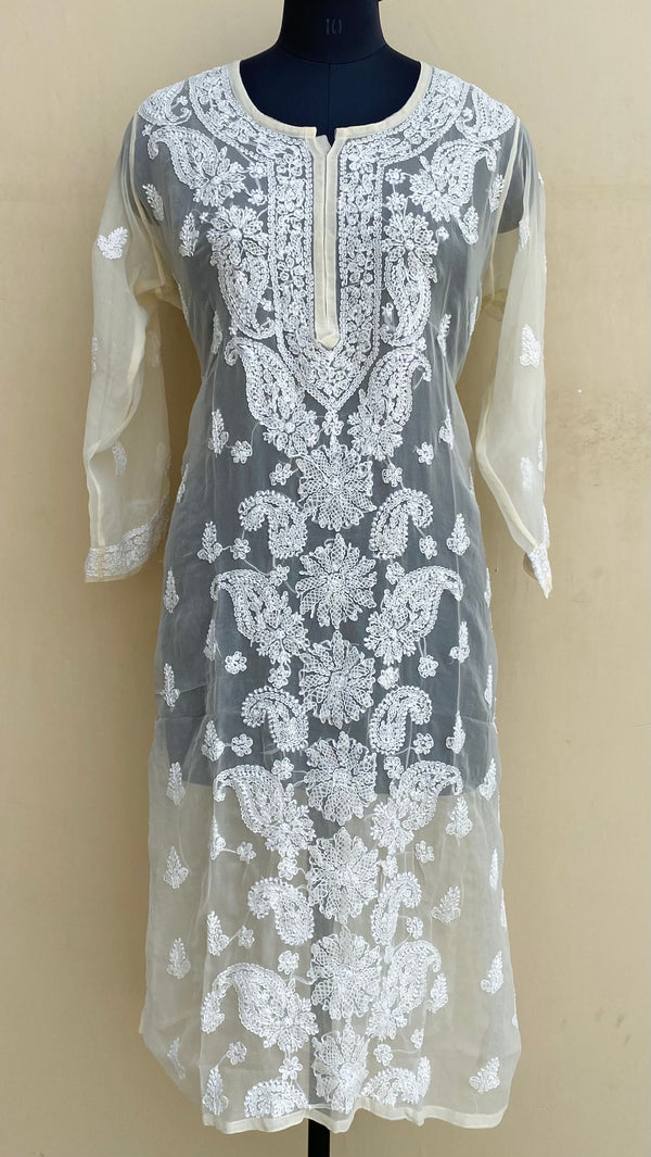 Lucknowi Chikankari Kurti Cream Georgette