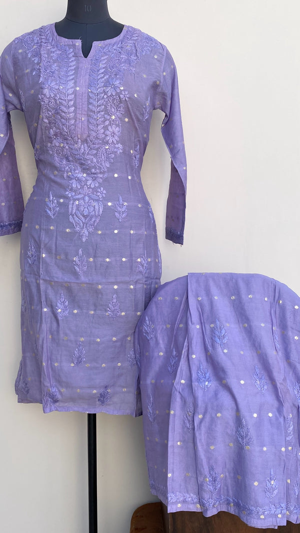 Lucknowi Chikankari Co-ord Set Purple Mal Chanderi With Self Work