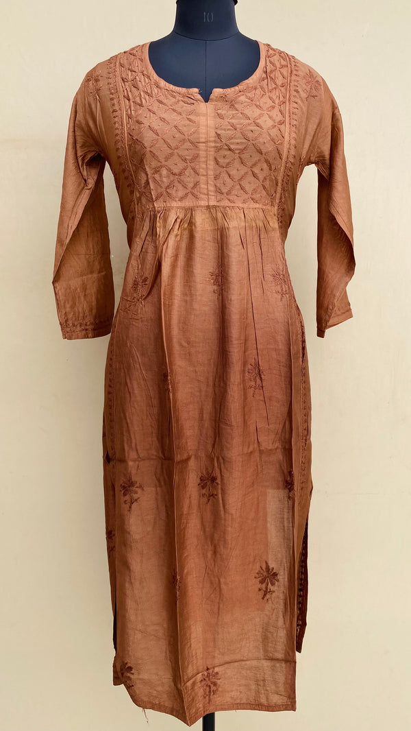Lucknowi Chikankari Ombre Kurti Brown Mal Chanderi With Self & 3D Work