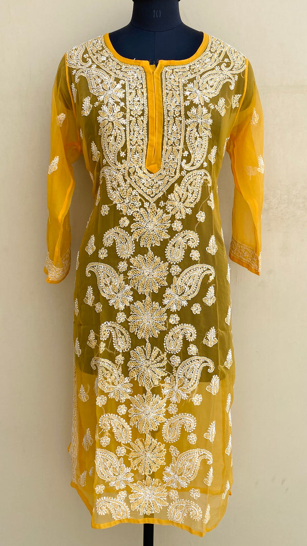 Lucknowi Chikankari Kurti  Mustard Georgette