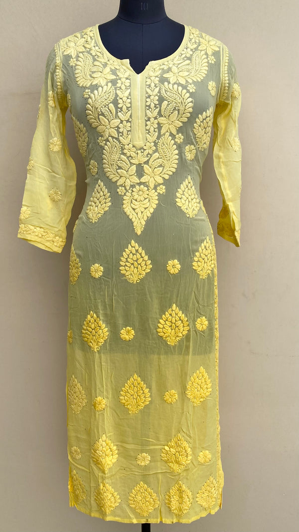 Lucknowi Chikankari Ombre Kurti Yellow Pure Georgette