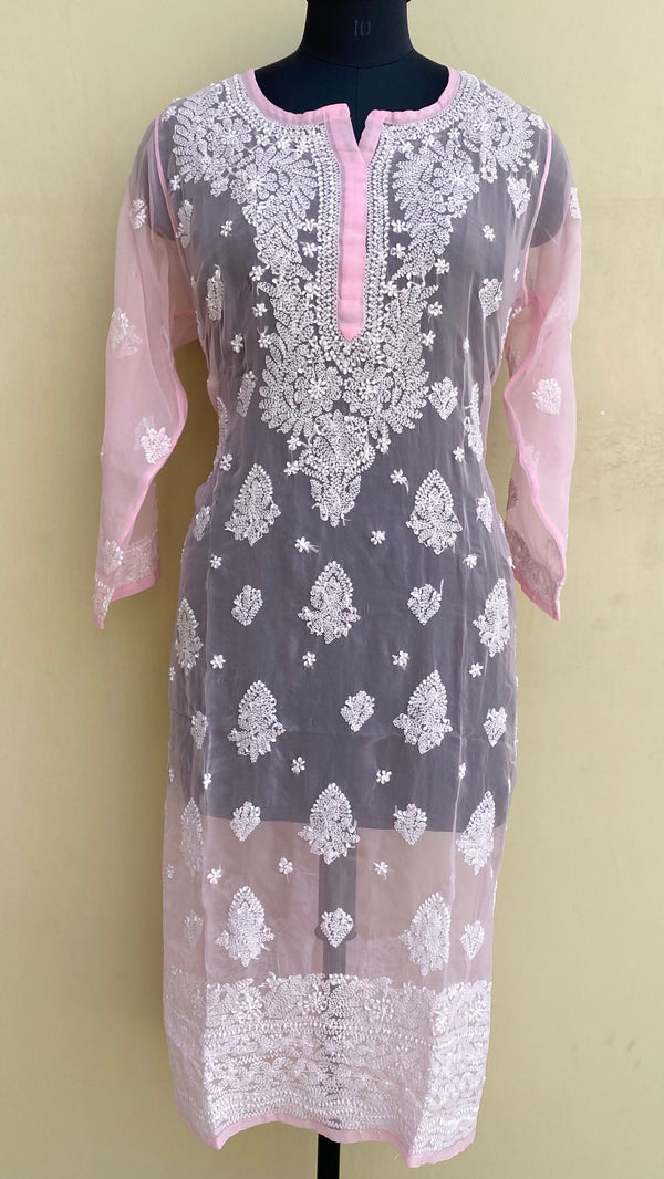 Lucknowi Chikankari Kurti Pink Georgette