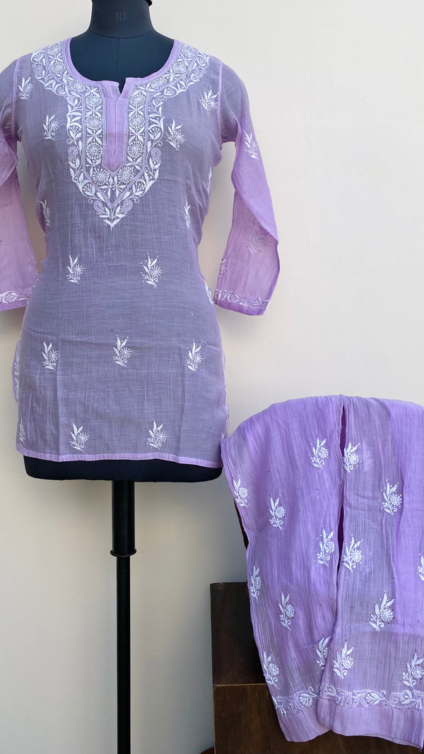 Lucknowi Chikankari Co-ord Set Purple Mal Chanderi With Mukaish Work