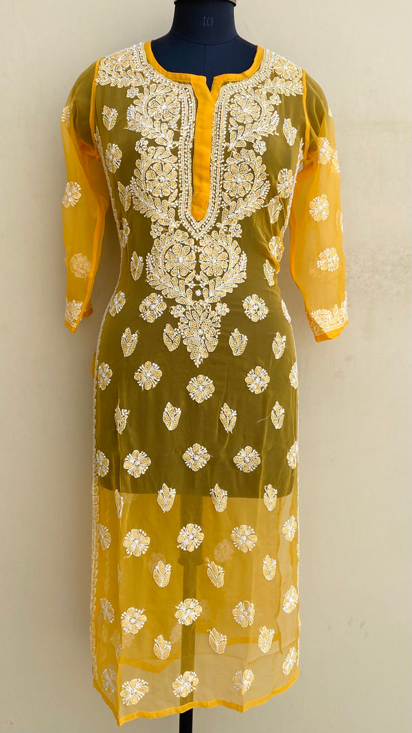 Lucknowi Chikankari Kurti  Mustard Georgette