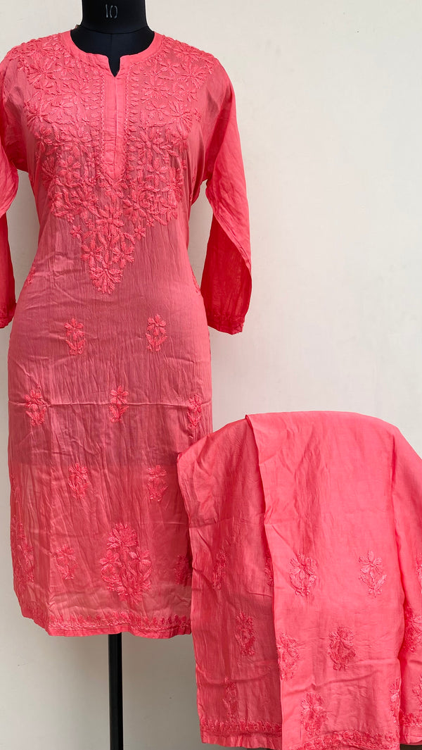 Lucknowi Chikankari Co-ord Set Gajri Mal Chanderi With Self Work