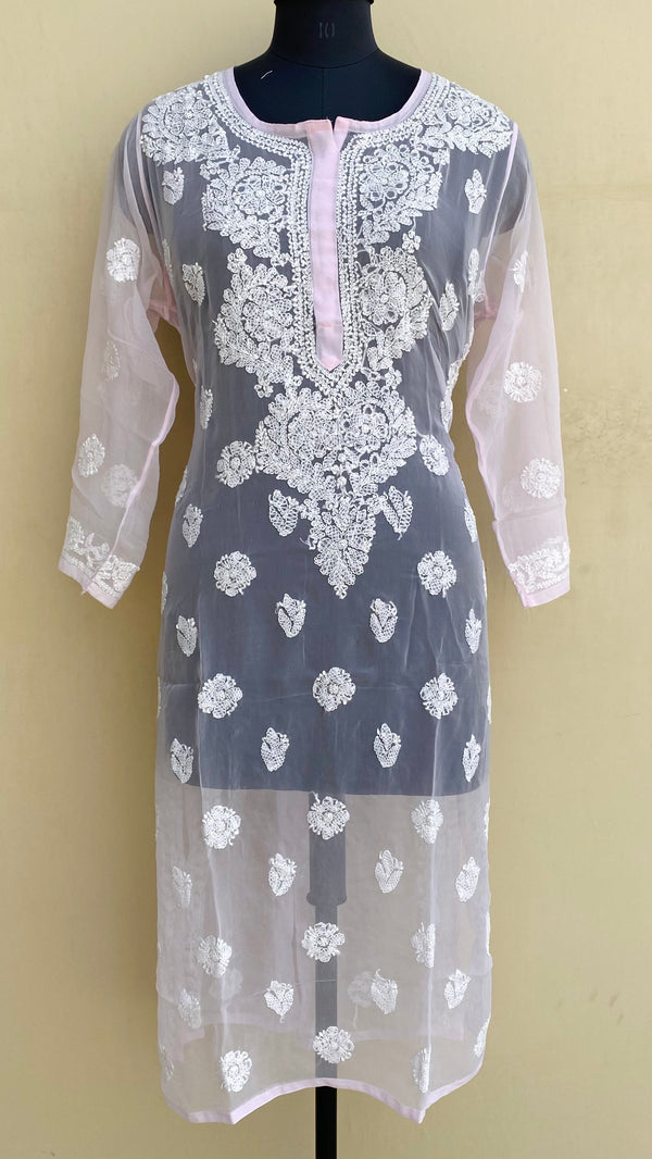 Lucknowi Chikankari Kurti Pink Georgette