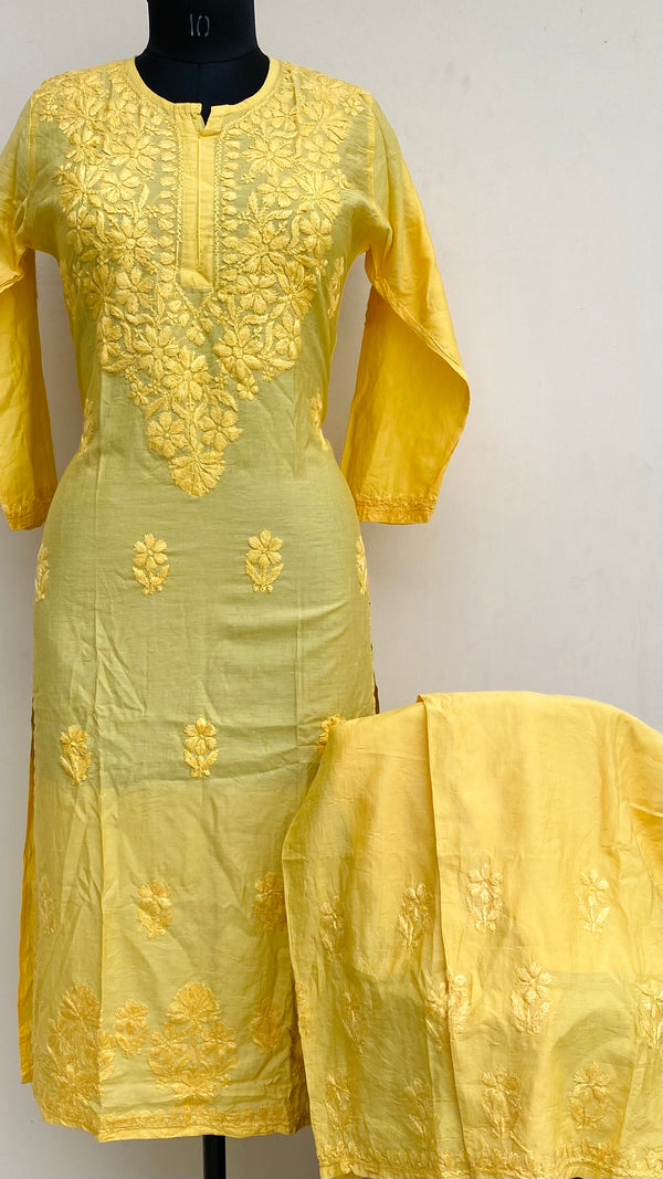 Lucknowi Chikankari Co-ord Set Yellow Mal Chanderi With Self Work