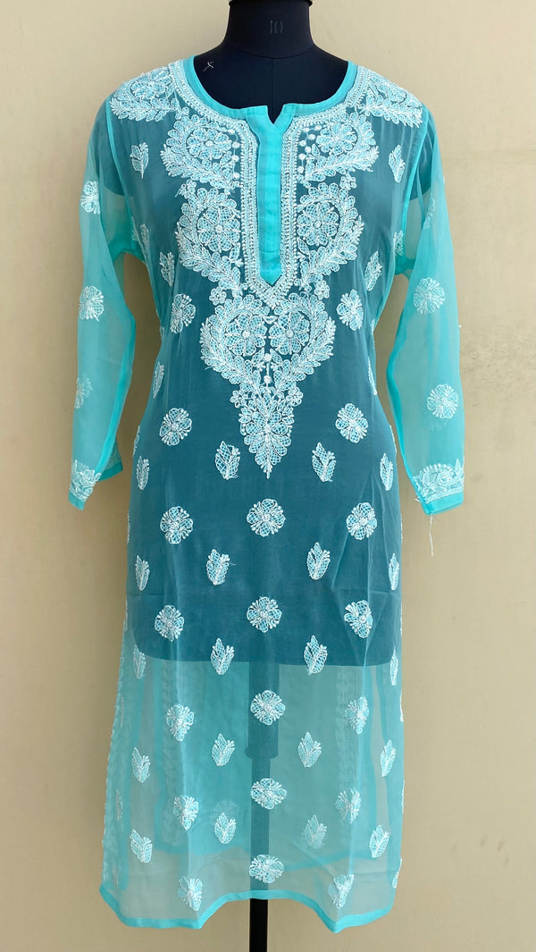 Lucknowi Chikankari Kurti Sea Green Georgette