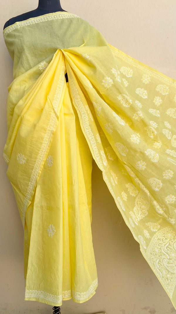 Lucknowi Chikankari Saree Yellow Cotton