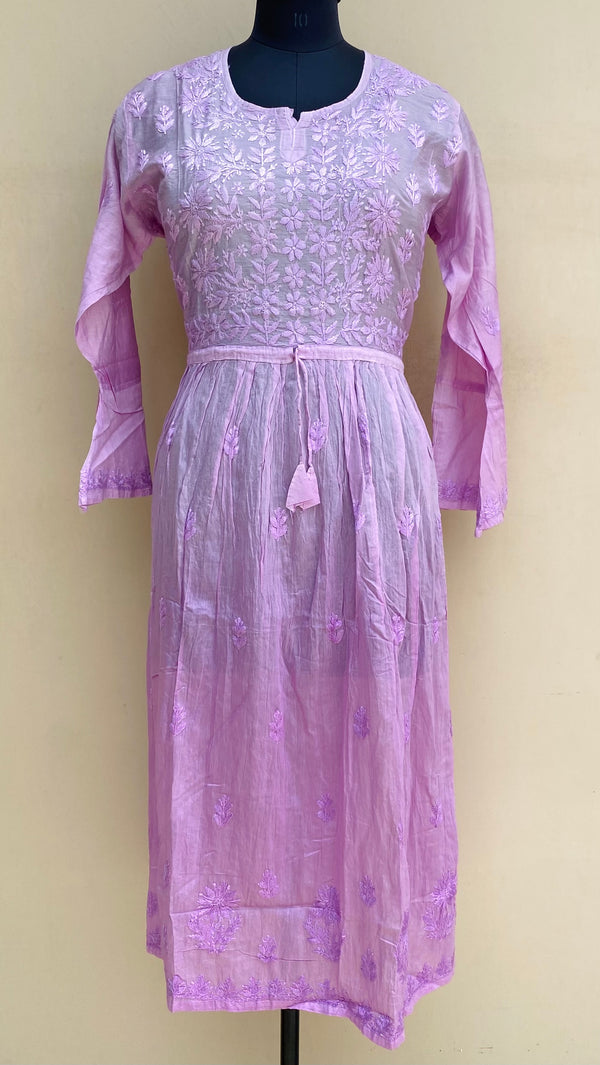 Lucknowi Chikankari Nyra Ombre Kurti Purple Mal Chanderi With Self 3D Work