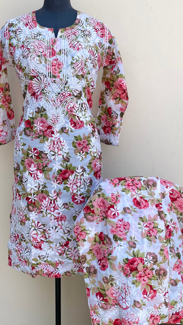 Lucknowi Chikankari Printed Co-ord Set White Mulmul Cotton