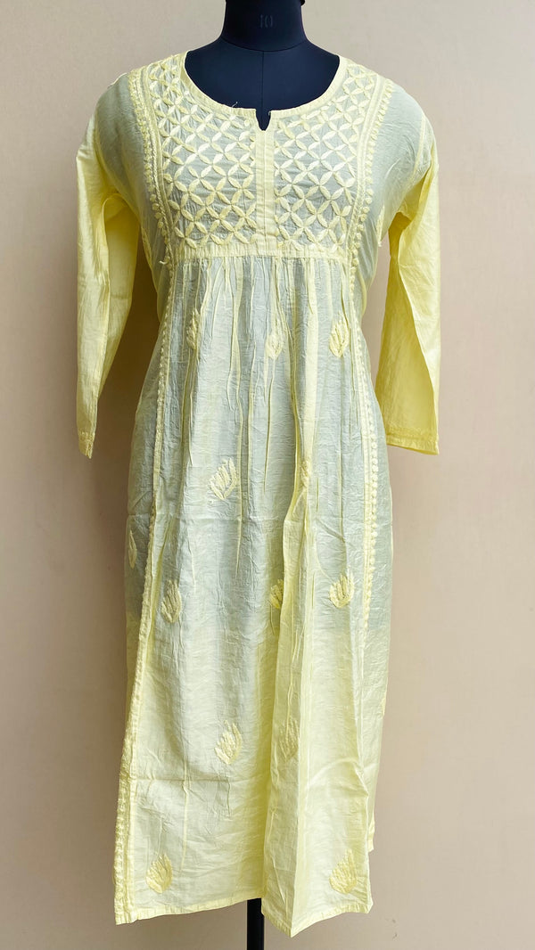 Lucknowi Chikankari Ombre Kurti Yellow Mal Chanderi With Self & 3D Work