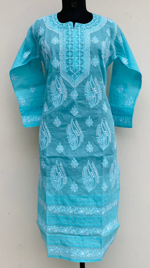 Lucknowi Chikankari Kurti Blue Cotton With Applique Work