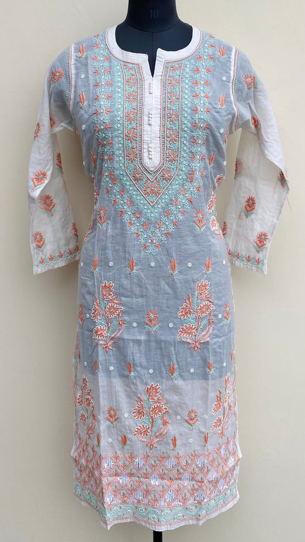 Lucknowi Chikankari Kurti Off White Mal Chanderi With Pearl Work