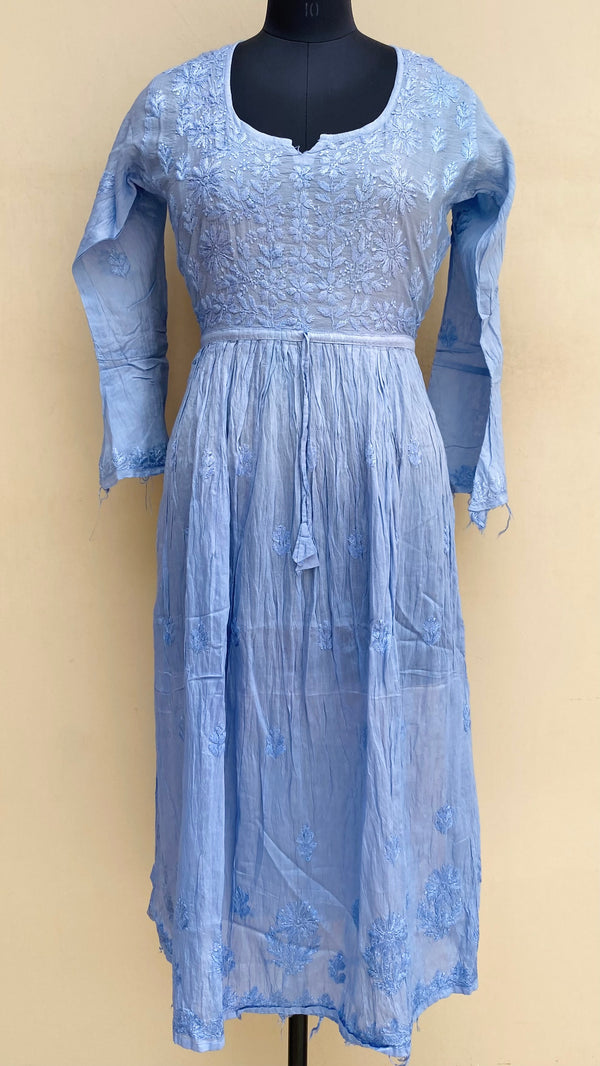 Lucknowi Chikankari Nyra Ombre Kurti Blue Mal Chanderi With Self 3D Work