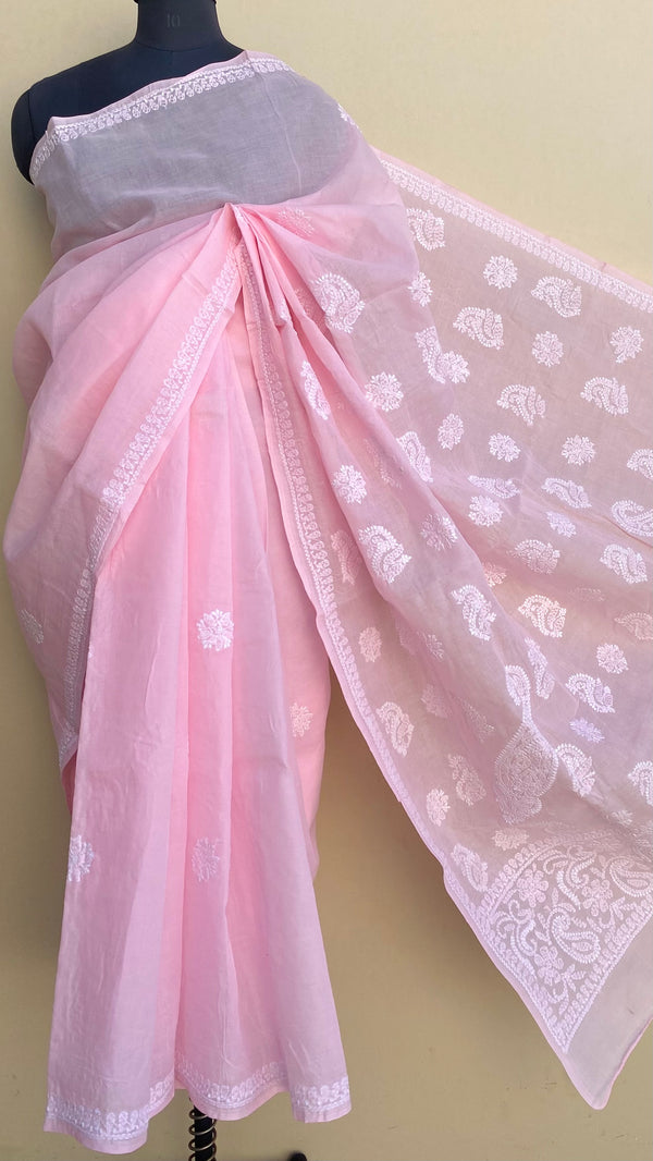 Lucknowi Chikankari Saree Pink Cotton