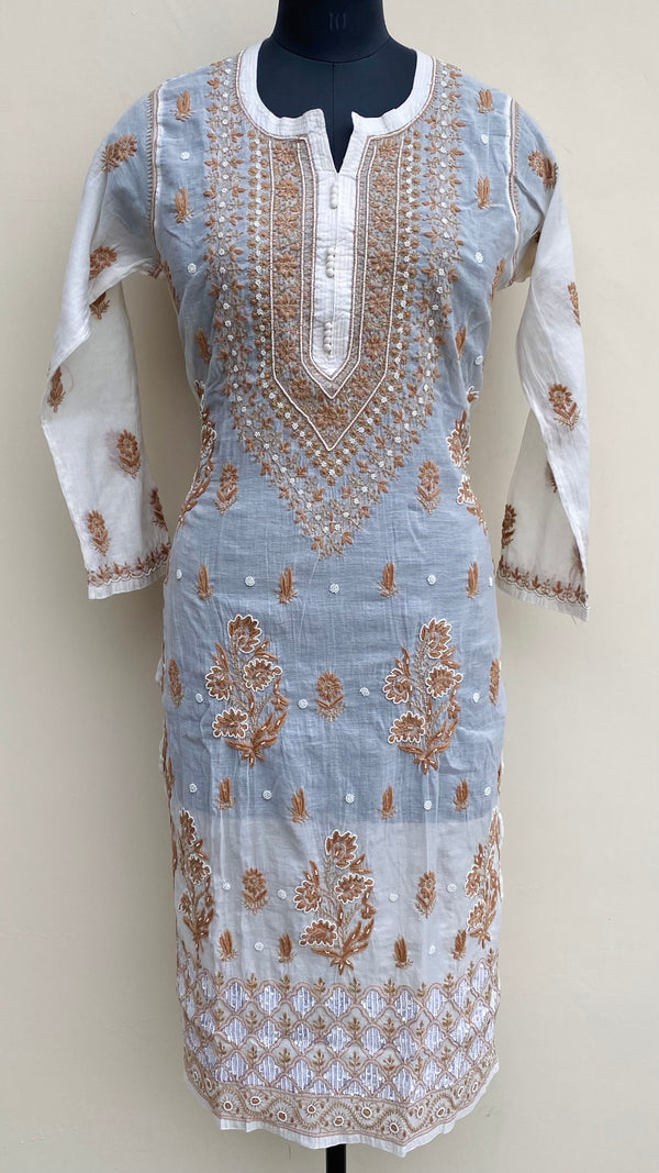 Lucknowi Chikankari Kurti Off White Mal Chanderi With Pearl Work