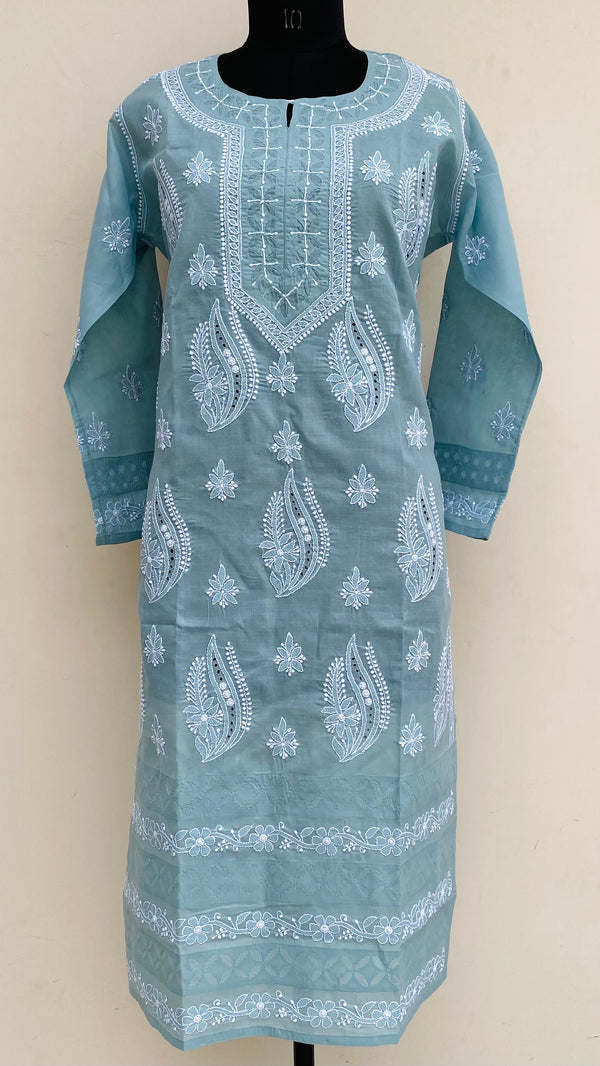 Lucknowi Chikankari Kurti Gray Cotton With Applique Work