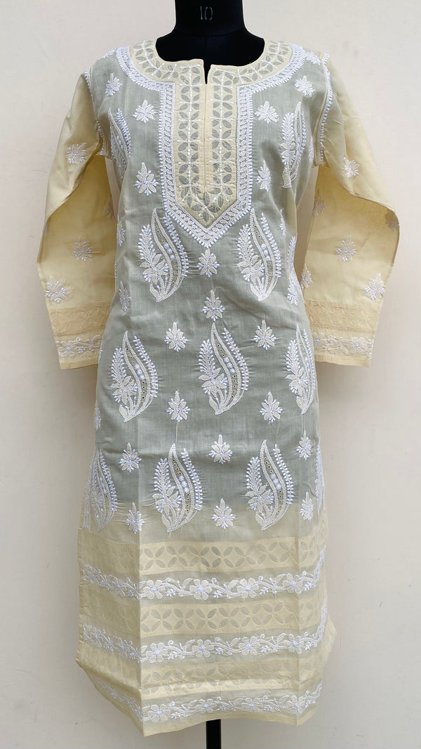 Lucknowi Chikankari Kurti Beige Cotton With Applique Work
