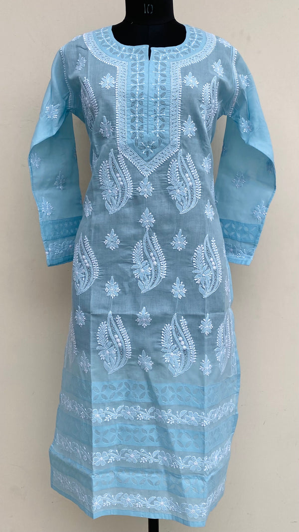 Lucknowi Chikankari Kurti Powder Blue Cotton With Applique Work