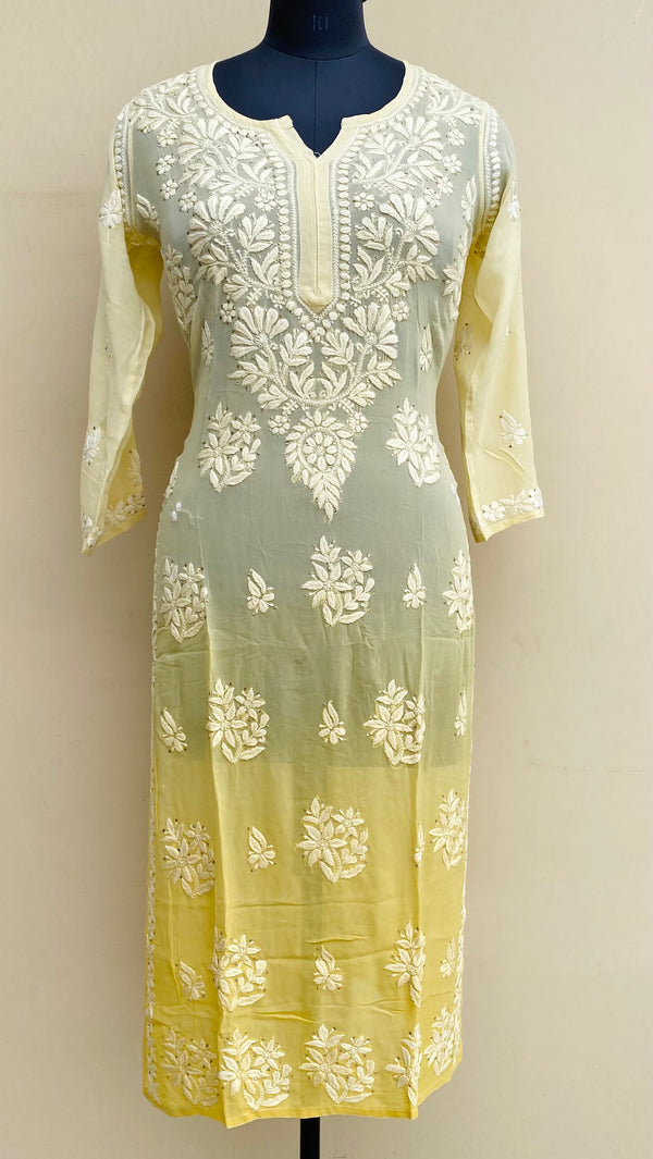 Lucknowi Chikankari Ombre Kurti Yellow Pure Georgette