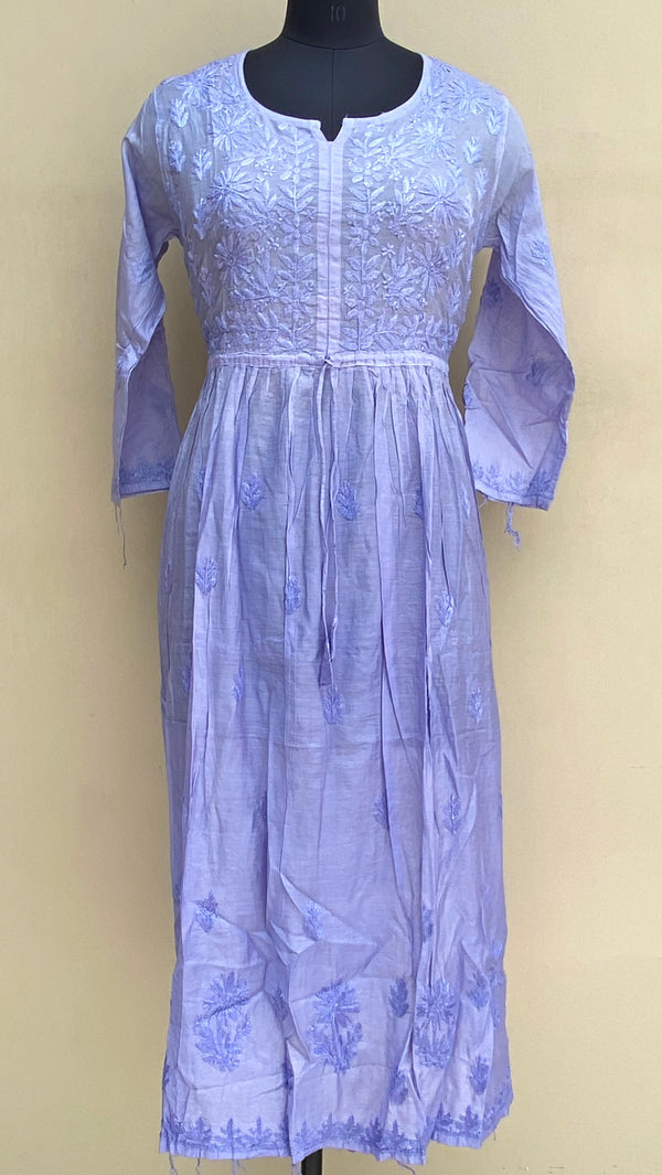 Lucknowi Chikankari Nyra Ombre Kurti Purpel Mal Chanderi With Self 3D Work