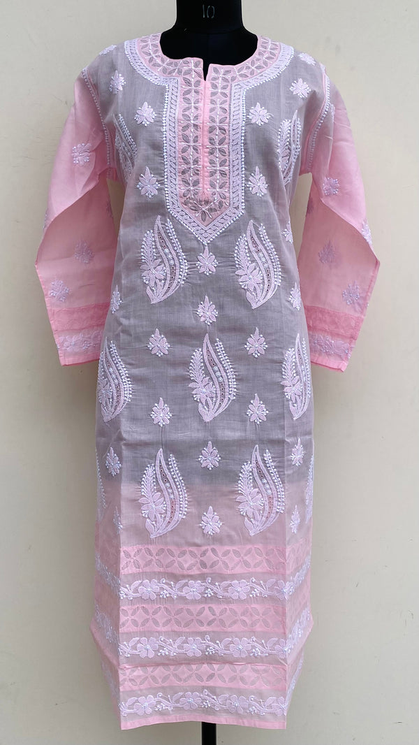 Lucknowi Chikankari Kurti Pink Cotton With Applique Work