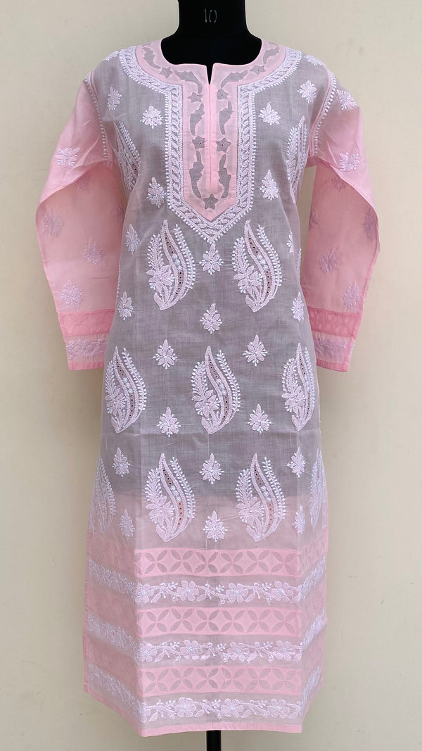 Lucknowi Chikankari Kurti Pink Cotton With Applique Work