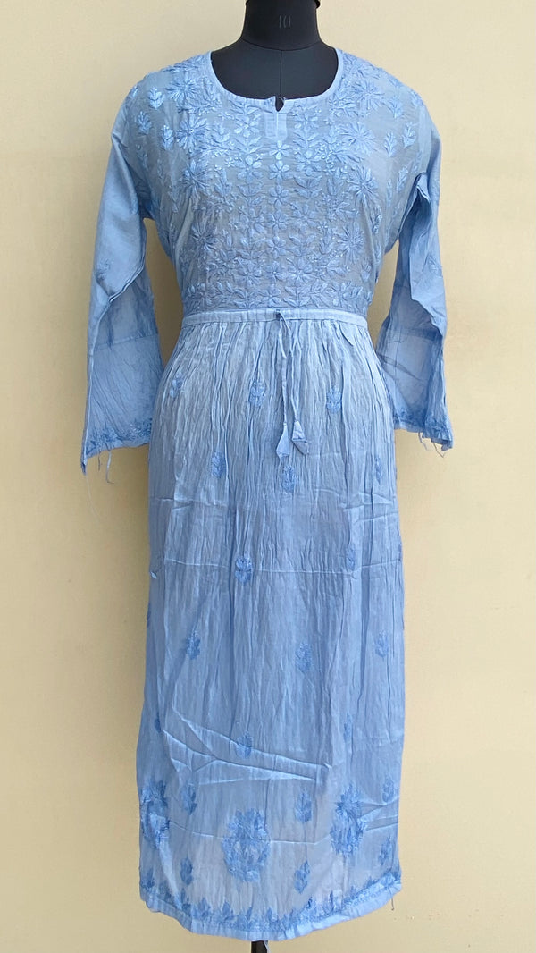 Lucknowi Chikankari Nyra Ombre Kurti Blue Mal Chanderi With Self 3D Work