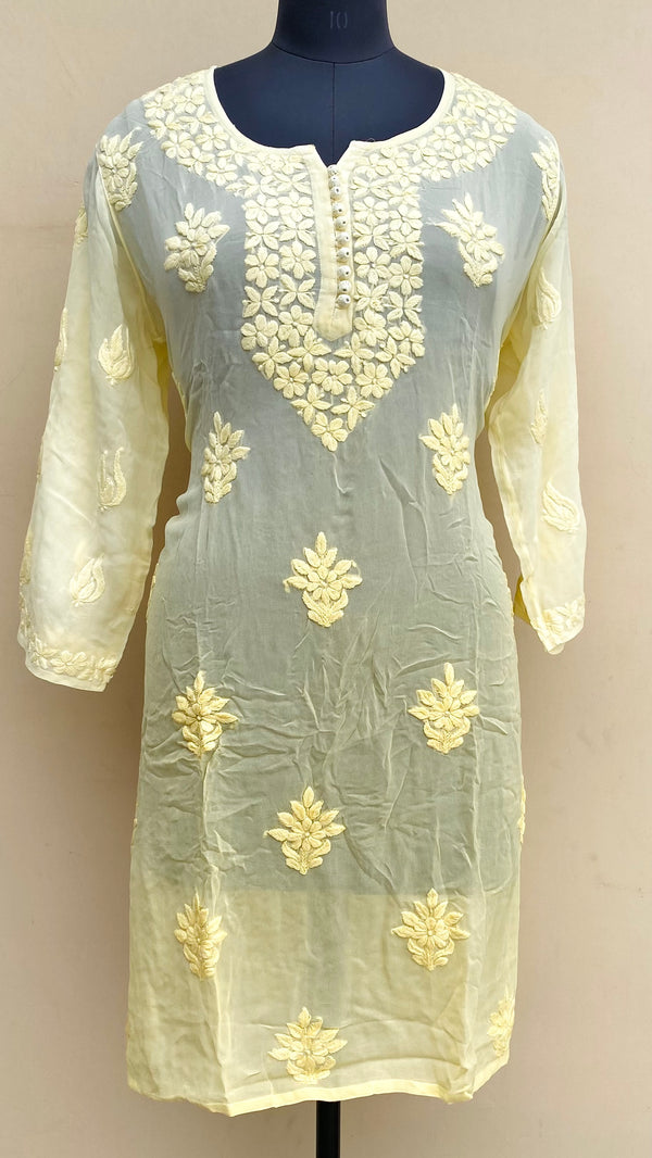 Lucknowi Chikankari Ombre Kurti Yellow Pure Georgette