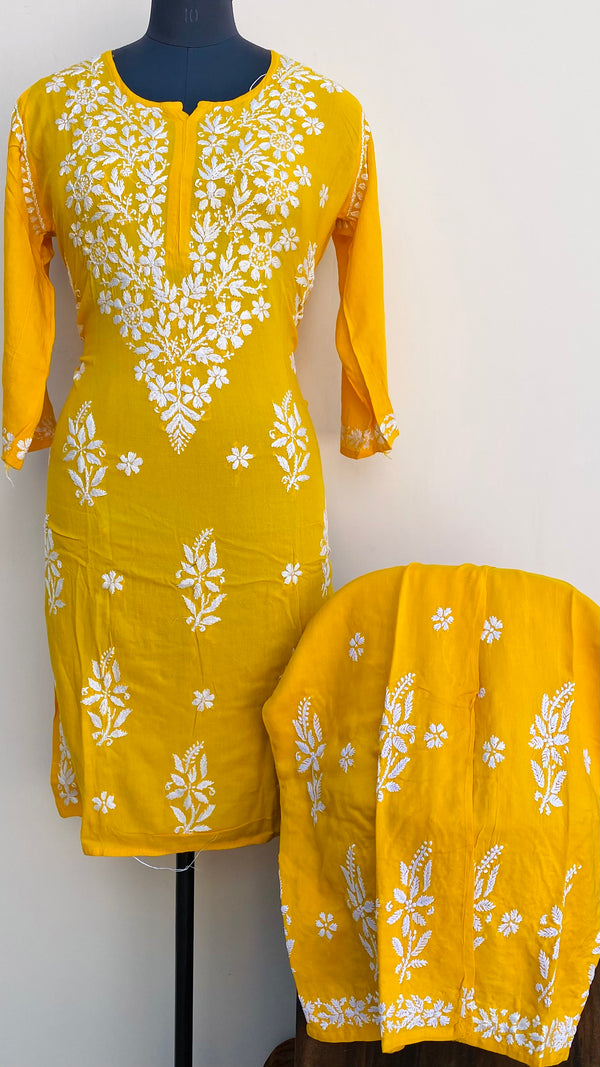Lucknowi Chikankari Co-ord Set Yellow Modal Cotton