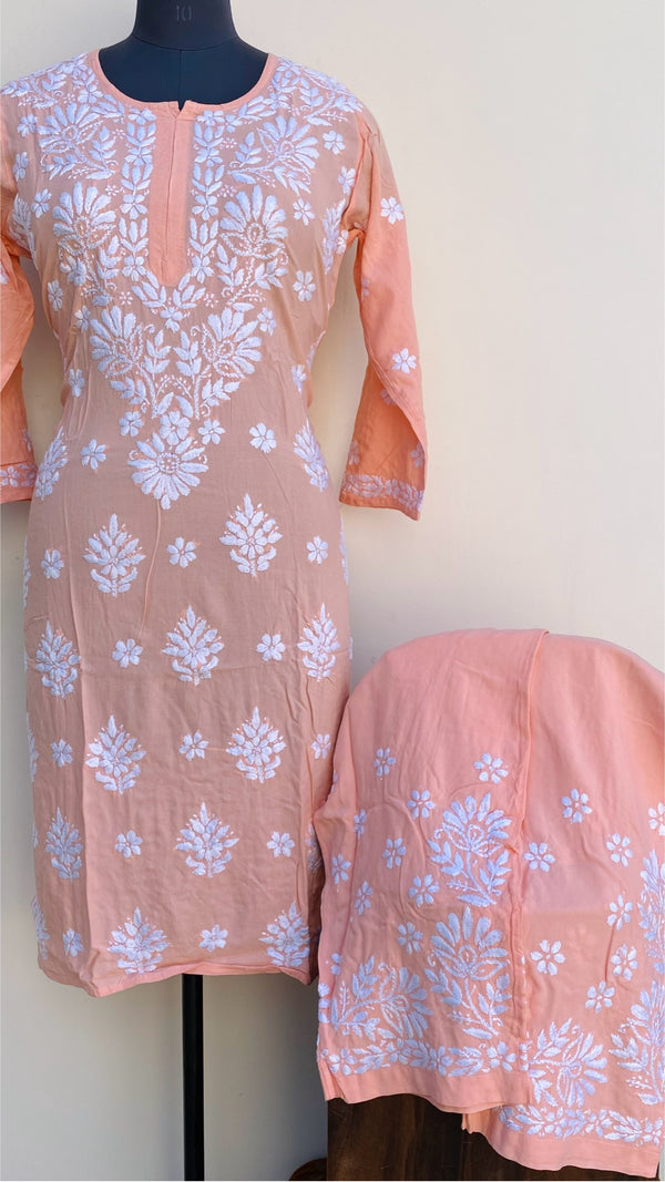 Lucknowi Chikankari Co-ord Set Peach Modal Cotton