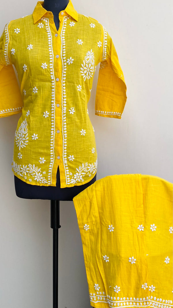 Lucknowi Chikankari Co-ord Set Yellow Linen