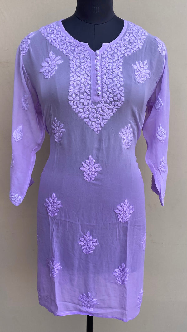 Lucknowi chikankari Ombre Kurti Purple Pure Georgette With Self 3D Work