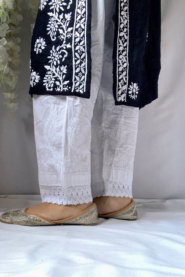 Lucknowi Chikankari Hand Embroidered Pant White Soft Cotton