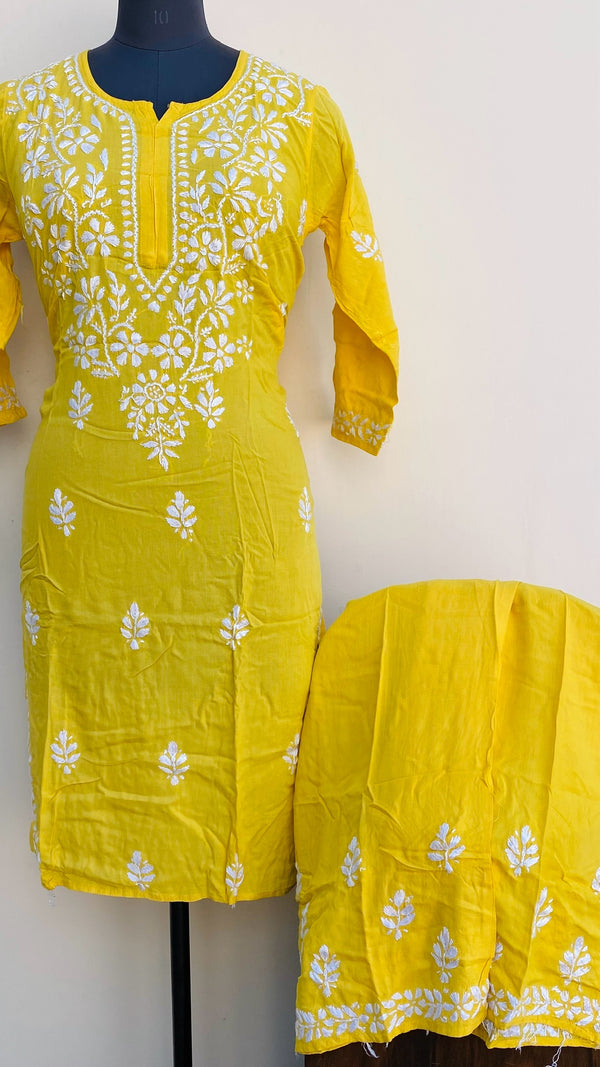 Lucknowi Chikankari Co-ord Set Yellow Modal Cotton