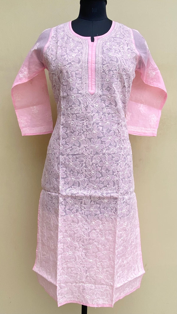 Lucknowi  Chikankari Kurti Pink Cotton