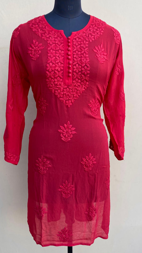 Lucknowi Chikankari Ombre Kurti Maroon Pure Georgette With Self 3D Work