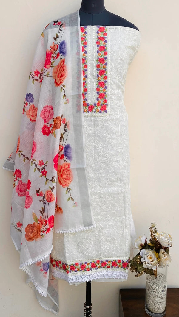 Designer Embroidered Suit Length 3 Piece Off White Kota